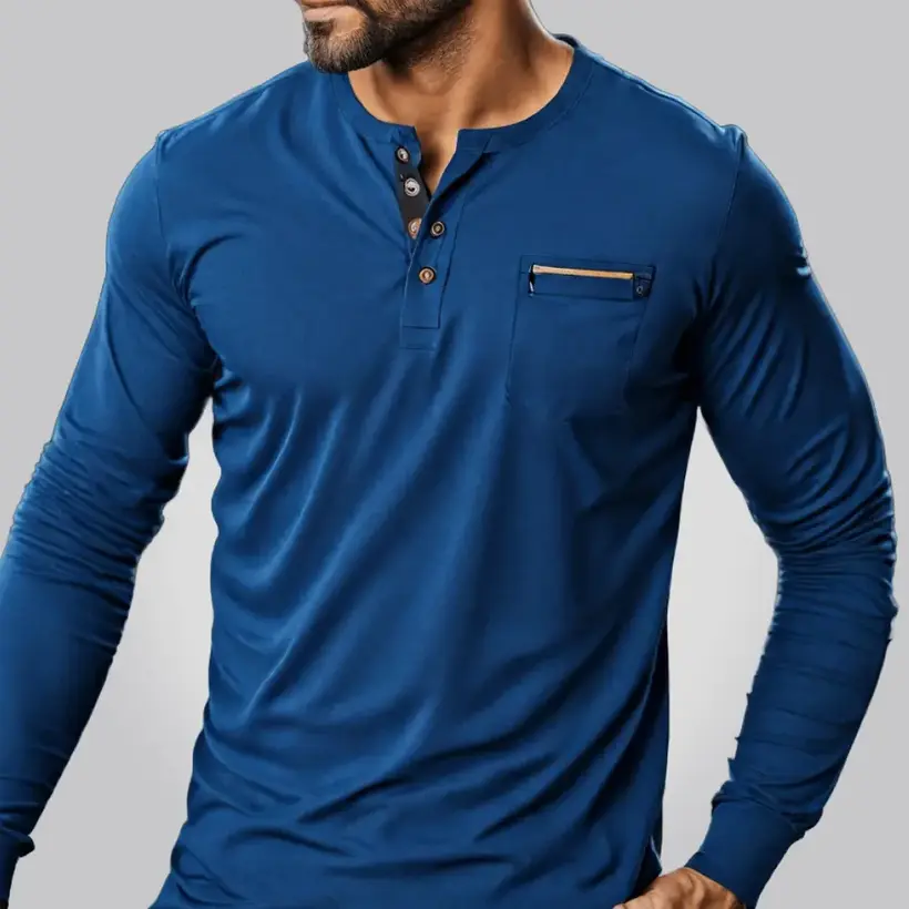 Henley Yaka Uzun Kollu Tişört